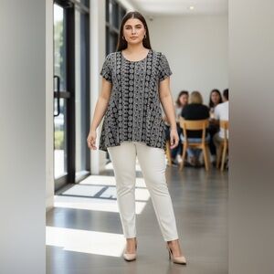 Julia Divina, Black & White Printed Flare Tunic, XL